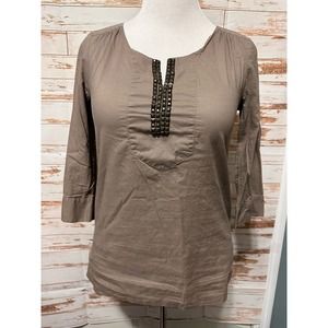 J. Crew Taupe Women’s Blouse 3/4 Sleeve Lightweight-Size 4